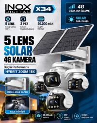 INOX X34 3 motorlu 5 Kameralı (18x Hibrit Zoom) 4G solar  AOV 7/24 Kayıt  3MP X 6 KAMERA  3 HAREKETLI LENS  SOLAR KAMERA - 3